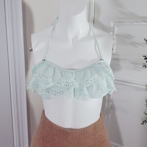 Light Mint Blue Bikini Top with Ruffles